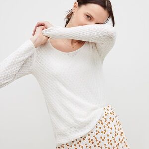MM Lafleur White The‎ Hames 1.0 Smocking Stitch Long Sleeve Sweater